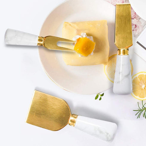 4PCs Gold Cheese Knife Spreader Set with Marble Handle, Cute Cheese Knives Cutter Slicer for Marble Cheese Board, Spatula for Cheese Board Accessories, Gift for Party, Holiday, Weddings - Gold