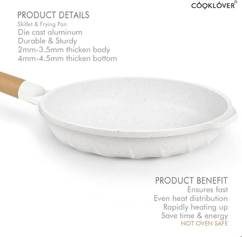 Nonstick Frying Pan 100% PFOA Free Cookware Induction Skillet Fry Pan 7.9 Inch - White