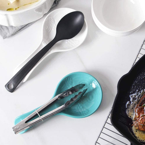 DOWAN Ceramic Spoon Rest for Kitchen, 2 Pieces of Porcelain Stovetop Spoon Holder for Countertop, Turquoise Owl Ladle Rest 9.5 Inches, Dishwasher Safe Farmhouse Kitchen Decor and Accessories