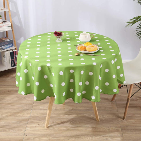 Eternal Beauty Spillproof Table Cloth Round 60" Polyester Washable Picnic Tablecloth for Outdoor Dining Table (Green Polka Dots)