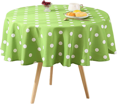 Eternal Beauty Spillproof Table Cloth Round 60" Polyester Washable Picnic Tablecloth for Outdoor Dining Table (Green Polka Dots)