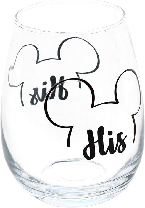 Disney Mickey & Minnie "His" and "Hers" Outline Stemless Glass, Set of 2