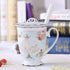 AWHOME Tea Cup and Lid and Spoon Set Royal Fine Bone China Coffee Mug 330ml Light Blue TeaCups