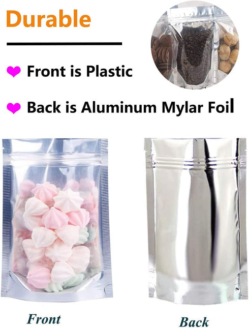 100PCS Candy Bags,Stand Up Aluminum Foil Bags,Smell Proof Bags,Reclosable Airtight Mylar Bags,Reusable Food Pouches Bags with Zip Lock,Sealable Treat Bags for Snacks Beans Coffee Dry Fruits (6.3X9.4")