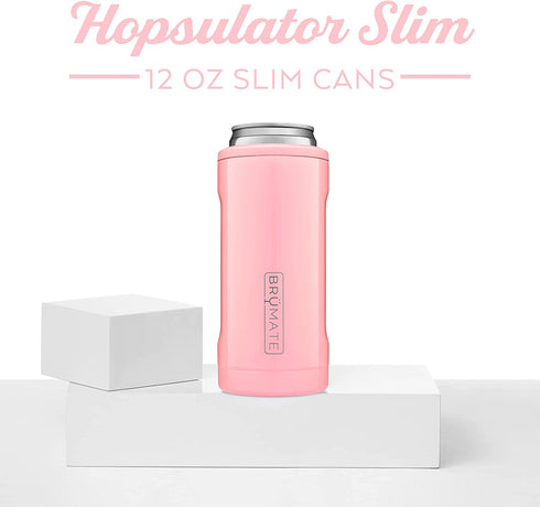 BrüMate Hopsulator Slim Double-walled Stainless Steel Insulated Can Cooler for 12 Oz Slim Cans (Blush)