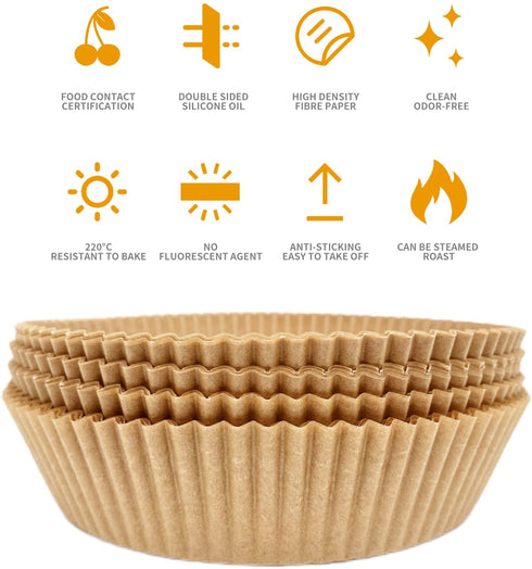 Air Fryer Disposable Paper Liner ,100PCS Non-Stick Air Fryer Paper Liners,Baking Paper Food Grade Parchment Oil-Proof Water-Proof Steamer Oil Paper for Roasting Microwave (B Natural 100PCS & 6.3Inch)