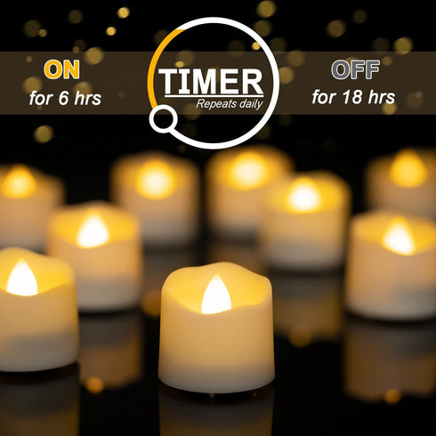 Homemory 2X Battery Capacity Timer Tea Lights, Flameless Flickering LED Tea Lights Battery Operated, 12-Pack, Warm White, 1.57'' D x 1.37'' H, Ideal for Home Decor and Gifts Choice