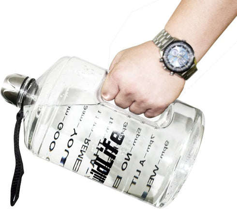 BuildLife 1 Gallon Water Bottle -Motivational Fitness Workout with Time Marker/Drink More Daily/Clear BPA-Free/Large 128OZ /73OZ Capacity