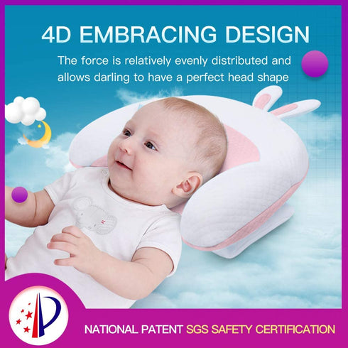 Baby Pillow,Infant Head Shaping Pillow Prevent Flat Head Syndrome,Ultra Soft Baby Head Pillow,4D Memory Foam for Head and Neck Support Pillow (Pink)