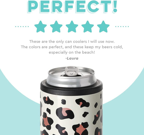 Swig Life Skinny Can Cooler, Stainless Steel, Dishwasher Safe, Triple Insulated Slim Can Sleeve for 12oz Tall Skinny Can Beverages in Luxy Leopard Print