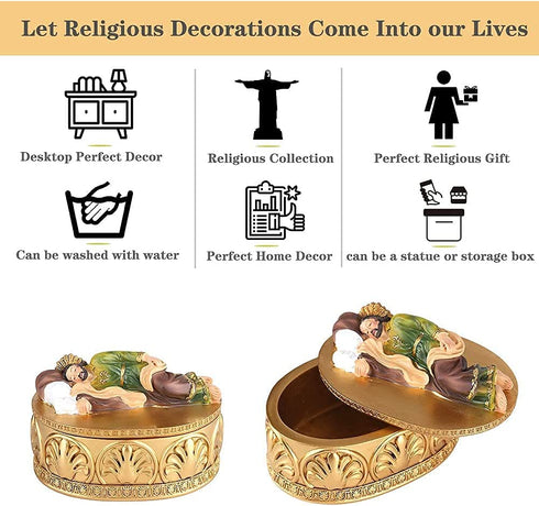 Sleeping St Joseph Golden Memorial Boxes, Sleeping St. Joseph Statues Desktop Decor Boxes, Catholic Gifts Rosary Box, Used to Store Rosary Beads, Souvenirs Coin, Ring, Jewelry
