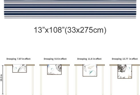 Stripe Table Runner-Navy Blue Gray White Cotton linen-Long 108 inche Dresser Scarves,Farmhouse Tablerunner for Kitchen Coffee/Dining/Sofa Table Bedroom Home Living Room,Scarf Decor for Holiday Dinner