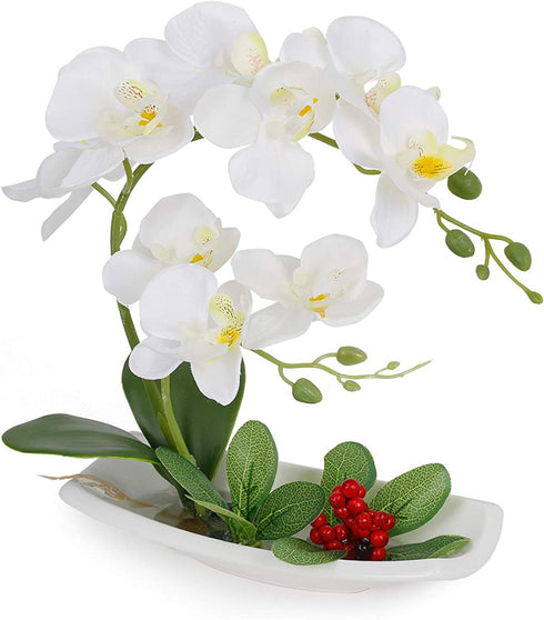 LIVILAN Artificial Orchid White Arrangements for Decoration Silk Fake Flowers for Table Centerpiece Home Bathroom Decor Office Wedding Vivid
