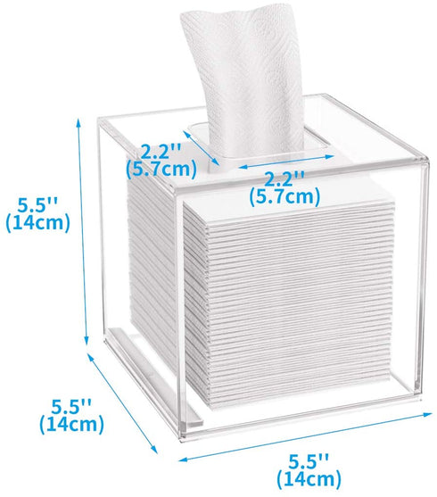 HIIMIEI Acrylic Tissue Box Cover 5.4x5.4x5.4'' Clear Tissue Holder Napkin Dispenser for Home Office Restaurant-Clear