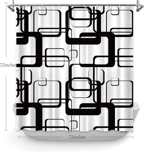 Black and White Shower Curtain Modern Black Geometric Shower Curtain Abstract Fabric Shower Curtain for Bathroom Decorative Waterproof with 12 Hooks, 72 x 72 Inches