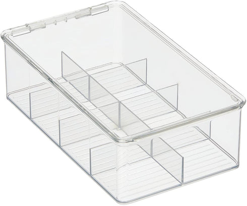 mDesign Plastic Stackable Tea Bag Organizer Storage Bin with Lid for Kitchen Cabinets, Countertops, Pantry - Container Holds Beverage Bags, Cups, Pods, Packets, Condiment Accessories - Clear