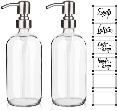 ARKTEK Glass Soap Dispenser 2 Packs - Clear Dish Soap Dispenser for Kitchen, Great for Essential Oils Liquid Soaps ( 17 Ounce/ 500 ML, 2 Packs )