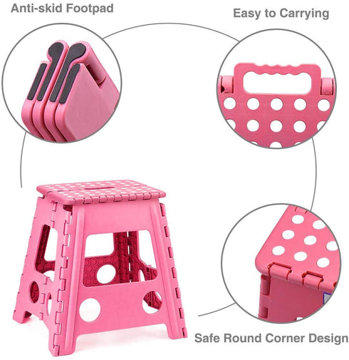 Acko 16 Inches Super Strong Folding Step Stool for Adults, Kitchen Stepping Stools, Garden Step Stool Pink