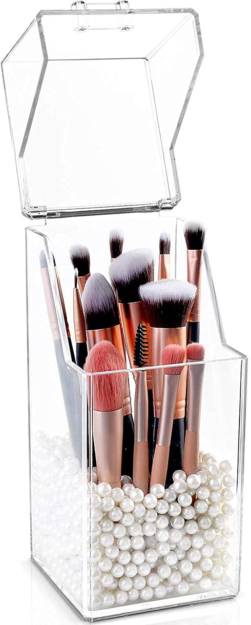 InnSweet Makeup Brush Holder Organizer, Dustproof Cosmetics Brush Storage with White Pearls