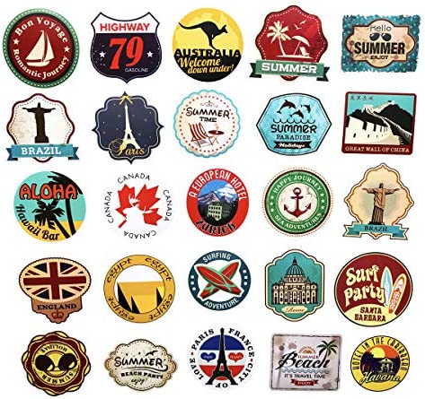 100PCS World Travel Maps Airplane Air and Famous Buildings Signs Stickers Waterproof Laptop Stickers Car Bicycle Suitcase Computer Water Bottle Mobile Phone Stickers Decals (Travel Maps 100)