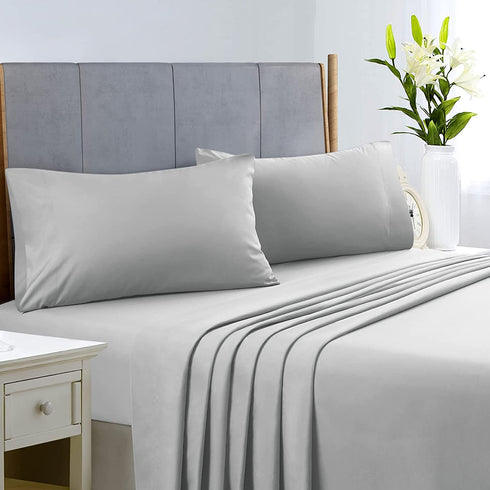 HOMEIDEAS King Size Bed Sheets - 6 Piece Set (Light Grey) - Extra Soft Brushed Microfiber 1800 Bedding Sheets, Deep Pocket, Wrinkle & Fade Free