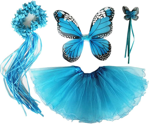 Girls Fairy Costume Set with Butterfly Wings Tutu Wand and Halo Headband