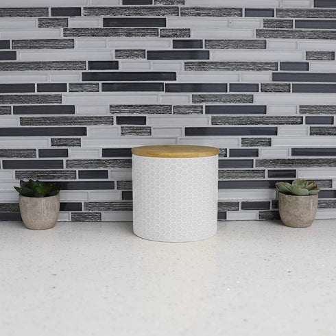 Home Basics Ceramic Canister (Small, White Honeycomb)