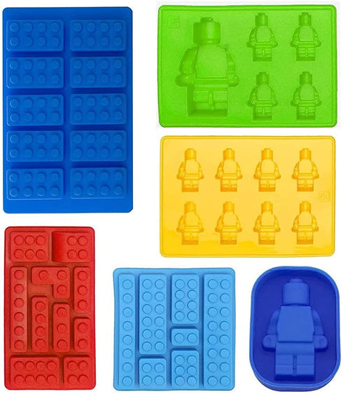 Building Brick Candy Robot Mold Chocolate Mold Set Silicone Building Block Mold Ice Cube Trays for Making Melted Chocolate Fondant Jelly Dome Mousse?6 Pcs)