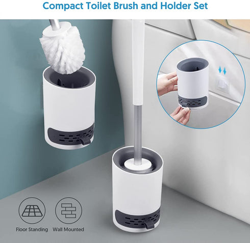 Toilet Brush and Holder Set 2 Pack, Domi-patrol Toilet Bowl Brush and Holder White, Hard Bristles Toilet Cleaning Brushes for Bathroom with Holder, Anti Rust Handle Toilet Scrubber Wall Mounted
