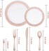 N9R 150pcs Rose Gold Plastic Plates with Disposable Plastic Silverware Set, Elegant Lace Dinnerware Sets Include 25 Dinner Plates, Dessert Plates, Forks, Knives, Spoons and Mini Forks