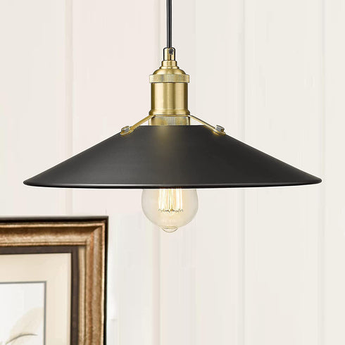 Zeyu 1-Light Industrial Pendant Light, 13 Inch Modern Hanging Pendant Light with Metal Dome Shade, Black and Gold Finish, ZG32M1L BK+BG