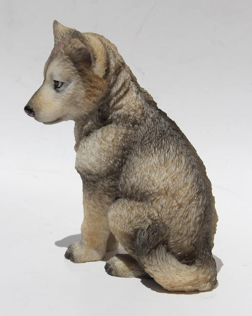 US 4.5 Inch Wolf Cub Sitting Decorative Statue Figurine, Gray and Cream