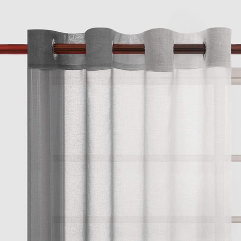DWCN Grey Faux Linen Ombre Sheer Curtains - Semi Voile Gradient Grommet Top Curtains for Bedroom and Living Room, Set of 2 Window Curtain Panels, 52 x 90 Inches Long