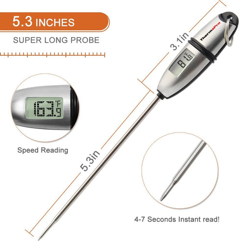 ThermoPro TP-02S?2 Pack? Instant Read Meat Thermometer Digital Cooking Food Thermometer with Super Long Probe for Grill Candy Kitchen BBQ Smoker Oven Oil Milk Yogurt Temperature