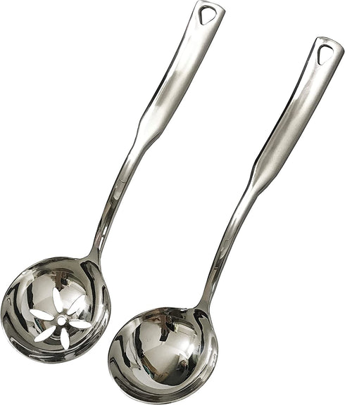 NAJMECHOY 2 Pieces Slotted Spoon and Soup Spoon 304 Stainless Steel Thicken , Serving Spoons, Mirror Finish