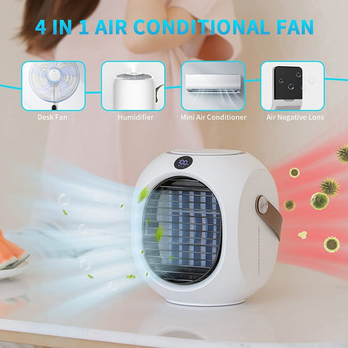 OKF Portable Air Conditioners 4000mAh - 3 in1 Air Conditioner Personal Air Conditioner Arctic Air with Warm Light, LED Display, Cooling Fans, 3 Speeds Air Humidifier, USB Port for Home Office Room