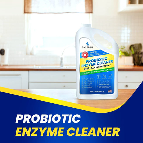 Probiotic Enzyme Cleaner - Professional Strength Solution -One Gallon- Natural Bio-Enzymatic Stain & Odor Remover - Plant Based, Safe, Multi-Purpose/Surface Eliminator: Floors, Laundry, Drain, Carpet; Urine, Wine, Smoke, Vomit, Coffee - No Rinse Formula -