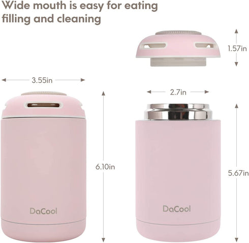 DaCool Insulated Lunch Containers Hot Food Jar Vacuum Insulated Stainless Steel 16 oz Leak Proof Keep Food Cold Hot Food Container for Kids Adult Lunch Box School Camping Outdoors,BPA Free- Pink