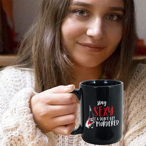 Crime Comedy Coffee Mug 15 oz Black, Funny Sarcastic Weekly Podcast for Women