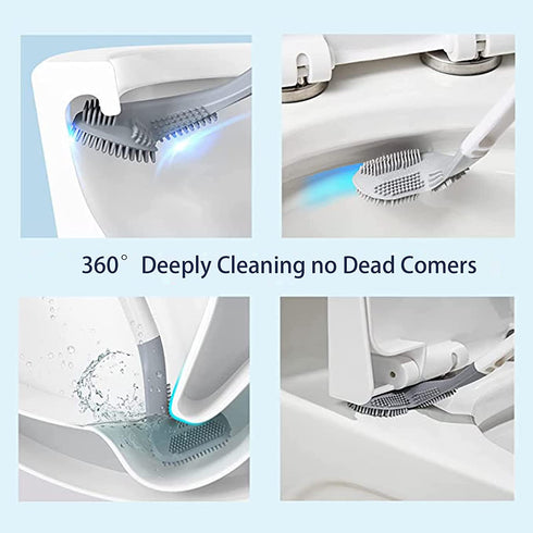 Toilet Cleaning Brush, (White/Black, 2-Piece Set) Golf Toilet Brush Holder Set, Toilet Brush 360° Deep Cleaning, Self Opening and Closing Water Proof Base, Non SlipToilet Brush Quick Drying