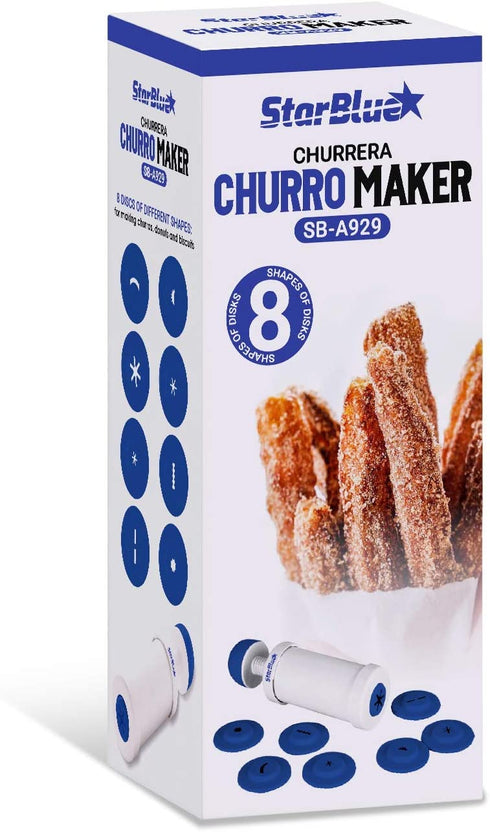 Churrera Churro Maker by StarBlue with FREE Recipe e-Book - Easy tool for Deep Fry churro in 8 difference shapes