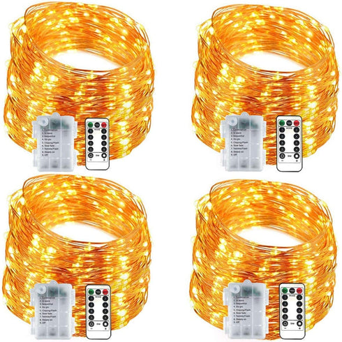 Chinety Fairy Lights Battery Operated 33ft 100 LED 4 Pack Christmas String Lights, Waterproof 8 Modes Twinkle Lights with Remote Timer Starry Copper Wire Light for Bedroom Christmas Party Decor