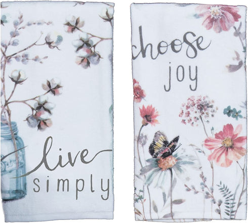 Kay Dee Designs Kitchen Towel Set (2 pc) - Choose Joy and Live Simply - Terry Hand Towels,White