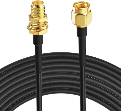 Bingfu WiFi Antenna Extension Cable 50 feet RP-SMA Male to RP-SMA Female Bulkhead Mount Double Shielded Low Loss -100 Cable for WiFi Wireless Router Hotspot Security IP Camera