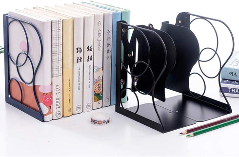 JIARI Adjustable Bookends Metal Book Ends Holder Shelf Heavy Duty Nonskid Bookend for Heavy Book (Round White)