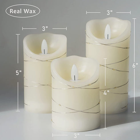 Kelon Flameless LED Pillar Candles, String Lights Embedded Flickering Candles with Remote&Timer, Real Wax Electronic Candle for Valentine's Day, Bedroom, Table Centerpiece Ornaments