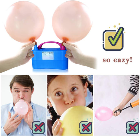 Gifts2U Electric Balloons Pump with Balloons and Rose Gold Pennant Balloon Pump Kit Portable Dual Nozzle Decorating Strip Kit, Metal Balloon Glue Balloon Tying Tool 110V 600W for Party Decoration