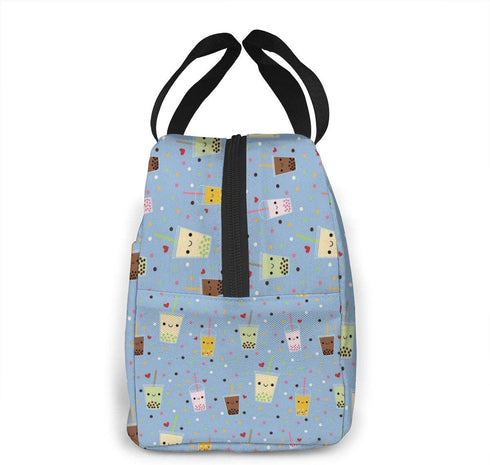 Happy Boba Bubble Tea Lunch Bag For Women Girls Kids Insulated Picnic Pouch Thermal Cooler Tote Bento Large Meal Prep Cute Bag Big Leakproof Soft Bags For Lunch Box, Camping, Travel, Fishing