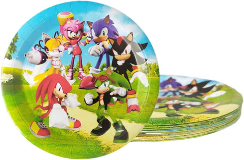 Hedgehog Party for Sonic, 20 Plates + 20 Napkins + Tablecloth, Hedgehog Party Supplies