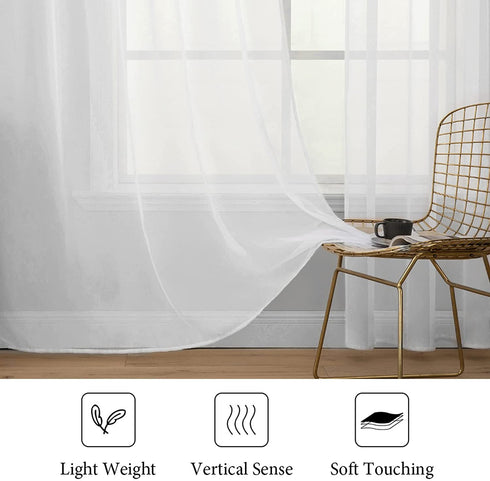 MIULEE 2 Panels Solid Color White Sheer Window Curtains Elegant Window Voile Panels/Draperies/Treatment for Bedroom Living Room (54 X 45 Inches White)